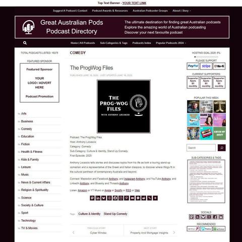 The ProgWog Files
Screenshot of the podcast listing on the Great Australian Pods website
