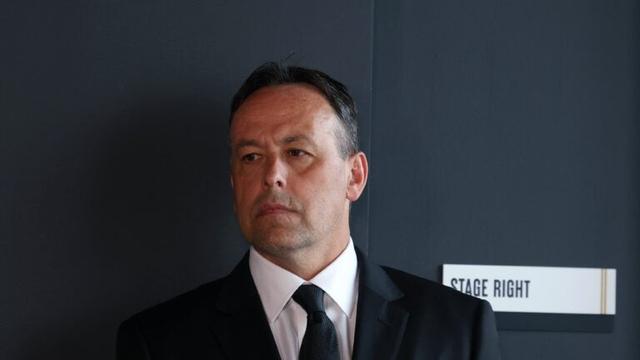New Bruins coach Marco Sturm waits to be announced to reporters at a press conference at the Bruins Front Office in Boston, MA on June 10, 2025.