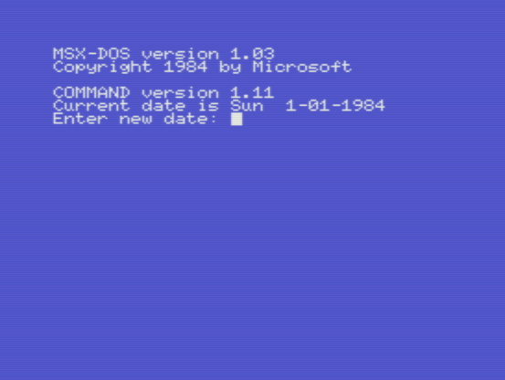 Screenshot of a Canon V20 MSX running MSX-DOS version 1.03