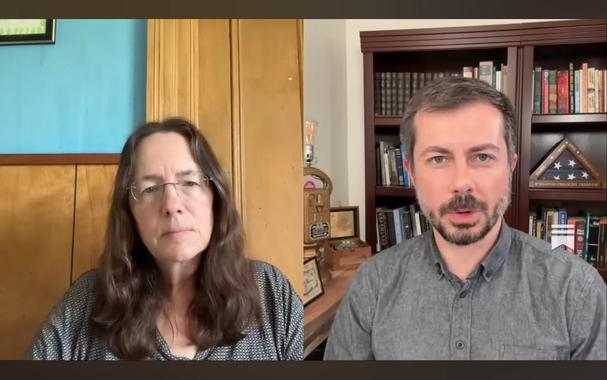 Heather Cox Richardson (L) and Pete Buttigieg