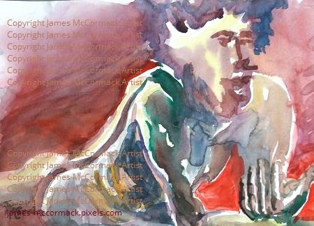 G.
Pedro Revisited Three.
A watercolour of a life model, partially inclining facing forward, painted from life sketches.
