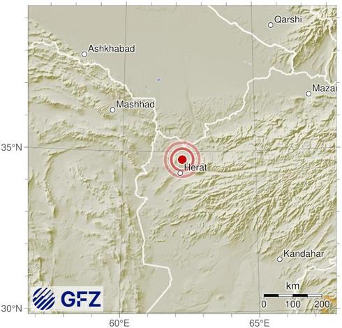Map showing the earthquake of 2025-06-20 in Northwestern Afghanistan