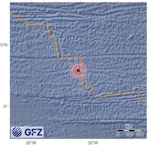 Map showing the earthquake of 2025-06-20 in Central Mid-Atlantic Ridge