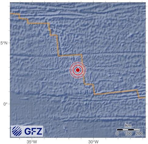 Map showing the earthquake of 2025-06-19 in Central Mid-Atlantic Ridge