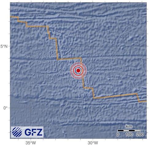 Map showing the earthquake of 2025-06-19 in Central Mid-Atlantic Ridge