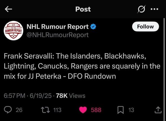 What do you think of Peterka —> Rangers? What goes the other way?
