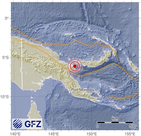 Map showing the earthquake of 2025-06-19 in Papua New Guinea Region