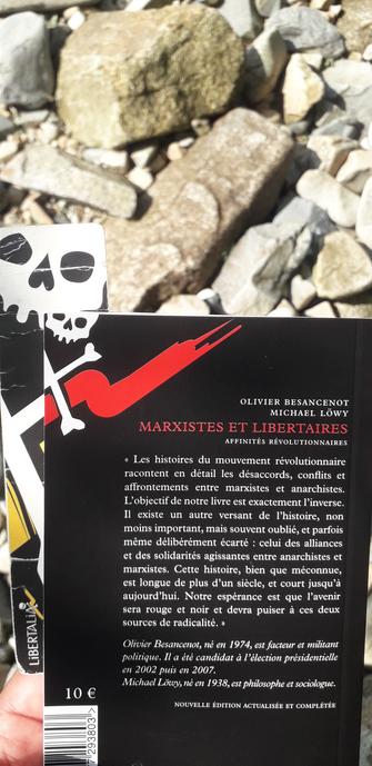 4ème de couverture du livre d'Olivier Besancenot et Michael Löwy, " Marxistes et libertaires " - Affinités révolutionnaires. 
Éditions Libertalia. 
Photo prise sur une grève au bord de la mer en Bretagne Nord.