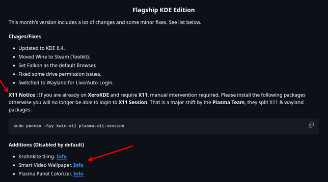 Image showing latest changelog for XeroLinux KDE Plasma Edition