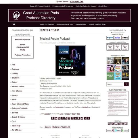 Medical Forum Podcast
Screenshot of the podcast listing on the Great Australian Pods website