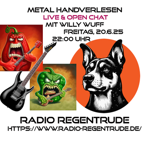 🇩🇪 Plakat zur heutigen Radiosendung „Metal handverlesen mit Willy Wuff". Bild (ohne Text): Pixabay, kein Bildquellennachweis erforderlich.

🇬🇧 Poster with details of today's radio show „Metal handverlesen mit Willy Wuff“, Image (without text): Pixabay, no image creds needed.