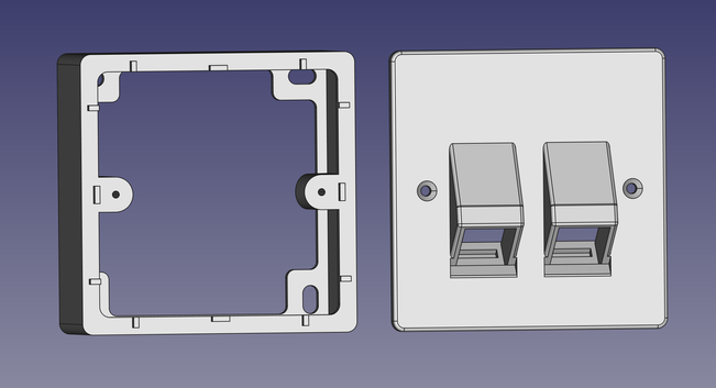 Same view without the faceplate, showing the surface-mount box in FreeCAD.