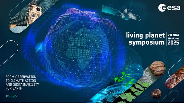 poster of the esa living planet symposium 23-27 June in Vienna showing the earth with a grid on it and a satellite observing the earth.