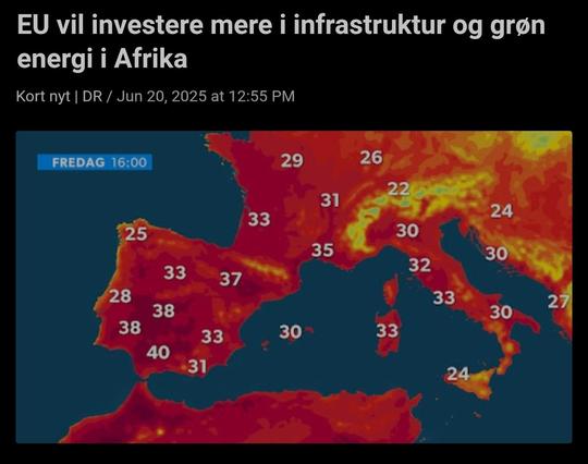 EU vil investere mere i infrastruktur og grøn energi i Afrika. Billede: Vejrudsigt, Sydeuropa.