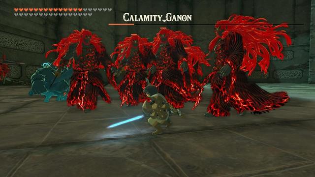 Link faces a Lynel and 6 Ganons