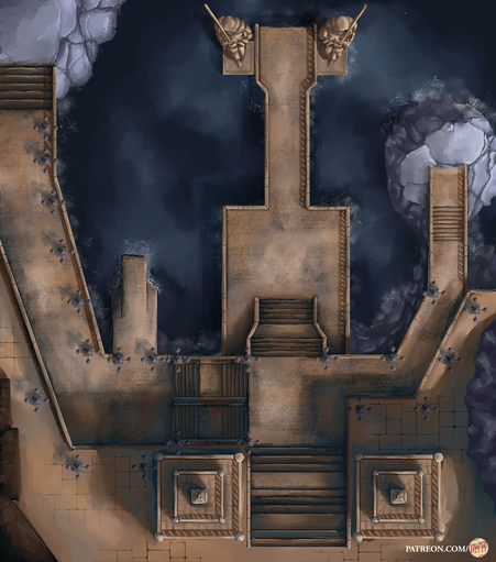 Harbor 33 Battle Map by Domille's Wondrous Works. It features a stone harbor surrounded by dark, calm waters.