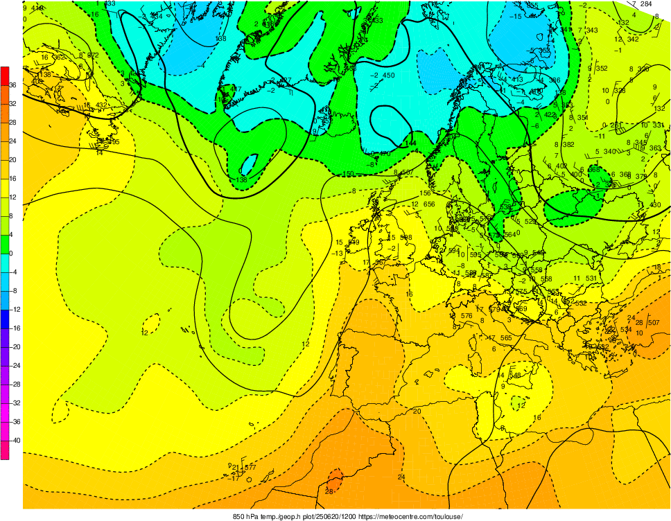 Analyse en altitude de la sitation météo en Europe ce jour.