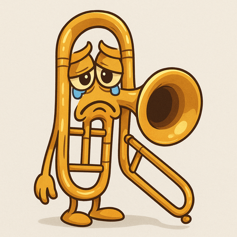 A cartoon depiction of a sad trombone.