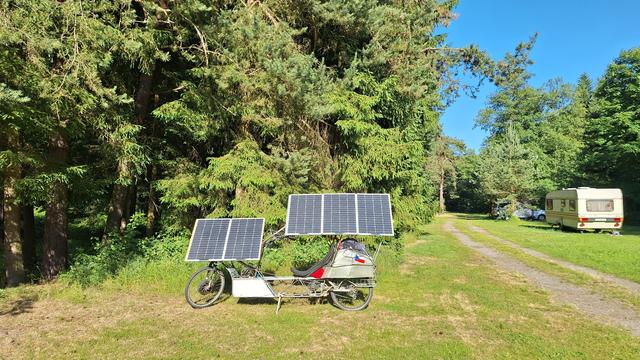 Solar bike charging in the camp.