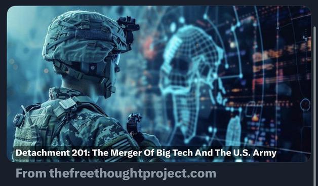 An U.S. soldier in tactical gear stands in front of a digital interface displaying holographic data and graphics, suggesting a connection between technology and military operations.