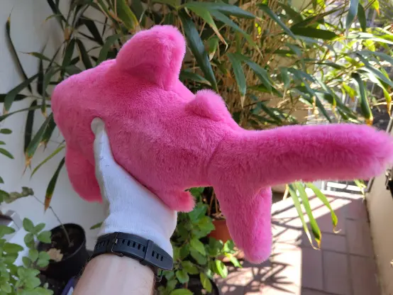 A cute little tail fin and very pink body from the main fabric.