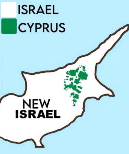 Mappa di Cipro colonizzata da Israele, con i ciprioti relegati in piccole aree (a forma di Cisgiordania occupata).