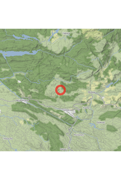 Map of the location of the observation:  India, Kerala, Idukki District, Pambumkayam village, (latitude: 10.09, longitude: 76.93).