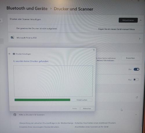 Fehlermeldung bei Windows 11: Drucker nicht gefunden.