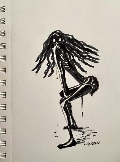 A marker drawing of a Mad One from Bloodborne twerking.