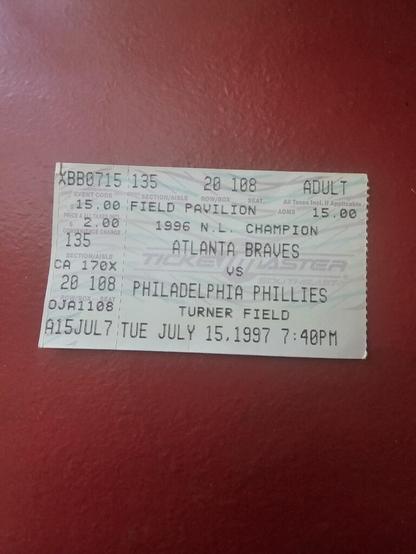 Found the stub from the first game I ever attended. Smoltz started, Chipper at 3rd, McGriff at 1st, Andruw in center.