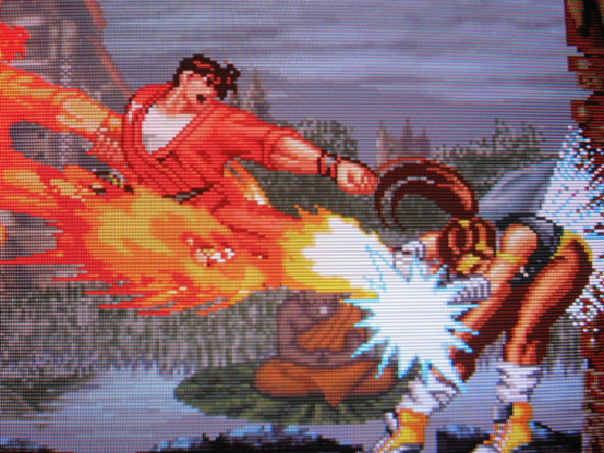 Sho performs a jump kick special on Tia so powerful that his legs erupt into flames in the process.