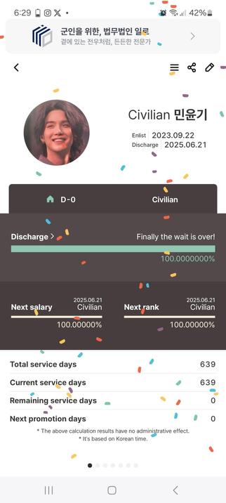 The Goondori app announces that Suga of BTS is now a civilian.