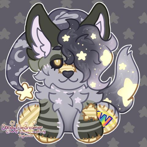 my oc nappy pappy sitting like a webkinz with the webkinz logo on their left paw

old piece from 2021