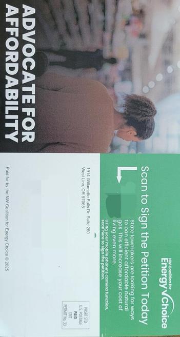 Address side of flyer.
Gives a QR code for a petition to sign.