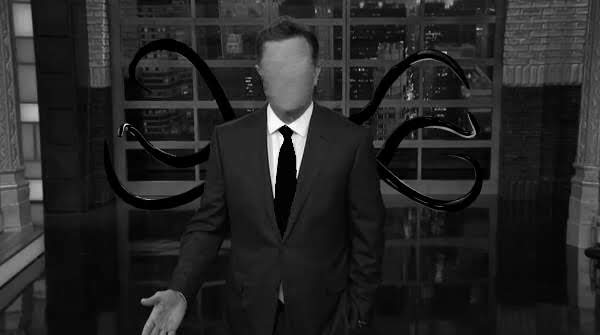 stephen colbert photoshoped to look like slender man, for some reason