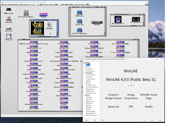 Amiga OS 3.2.3 within WinUAE 6.0.0 Beta 32 (RC2)