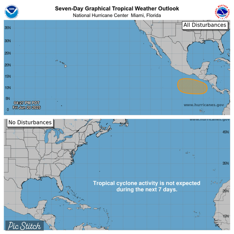 NHC 7 day formation chance maps for Atlantic and Central/East Pacific