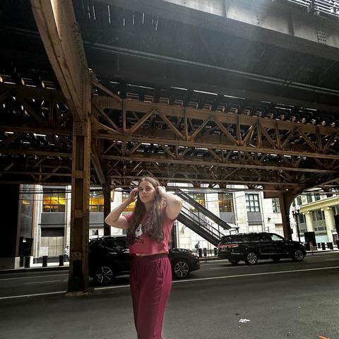 Tzipporah underneath 'The Loop' 'El' train tracks in Downtown Chicago