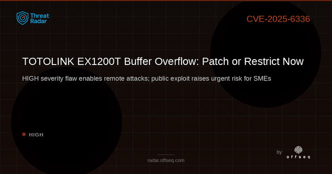 High threat: CVE-2025-6336: Buffer Overflow in TOTOLINK EX1200T