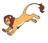 Base colored to look like niru the lion with orange base fur, yellow belly/inner ear, red mane/tailtuft, spotting in darker orange on front legs and Nose bridge.  Pink pawpads and blue eyes.  One lil tooth sticks out of maw.