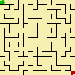A computer generated 16 by 16 maze.