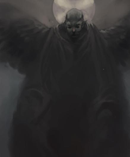 Dark digital painting of deformed angel