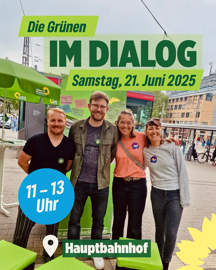 Vier Personen mit Ankündigung der Dialoginsel.