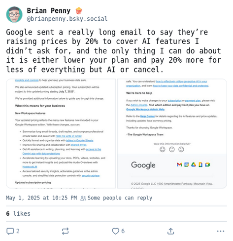 Google's price update email