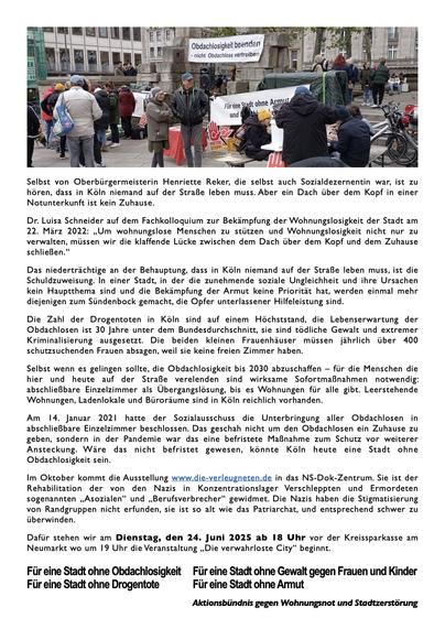 Rückseite eines Handzettel zur Bewerbung einer Protestveranstaltung.