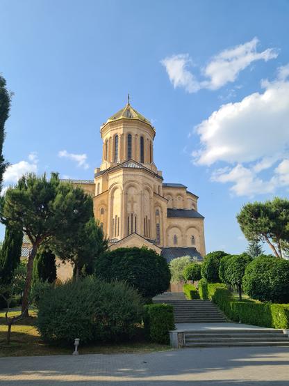 A photograph of the Sameba cathedral in Tbilisi.