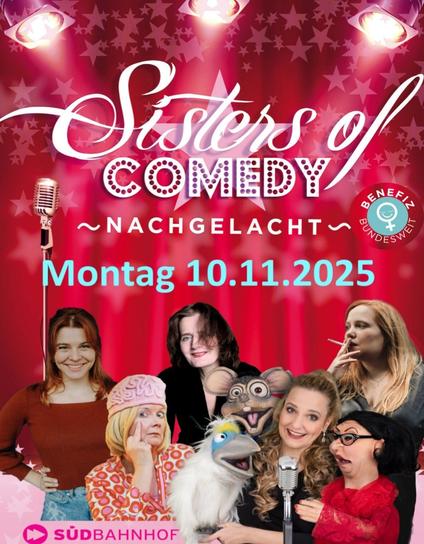 Plakat der Sisters oft Comedy mit Laura Brümmer, Karo Bender, Murzarella und ihre Puppen, Jutta Wilbertz und ich