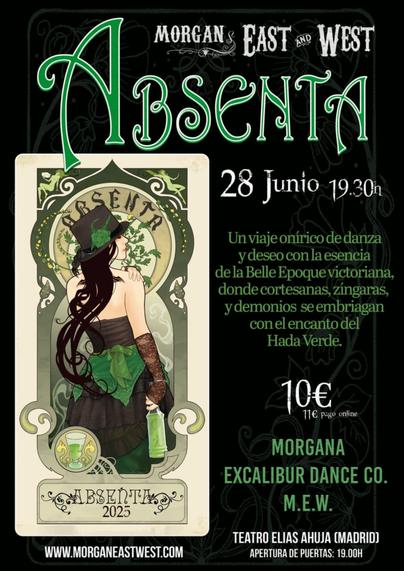 Cartel anunciando un espectáculo de danza llamado Absenta en Madrid el 28 de junio