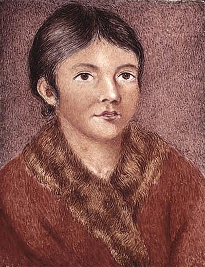 Watercolour on ivory miniature Portrait of Demasduit, by Henrietta Hamilton, 1819