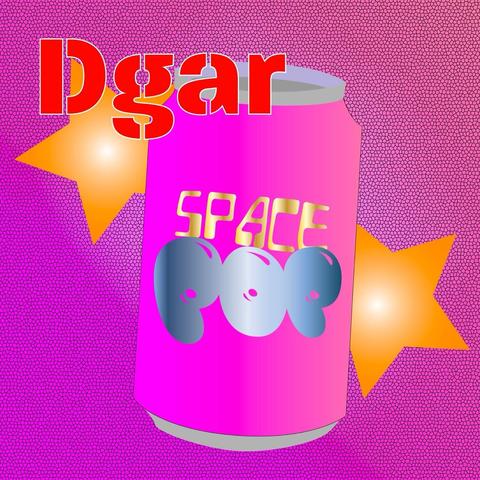 Artwork from cover of Dgar’s single Space Pop featuring a soft drink can with Space Pop in stylised lettering. A pink mosaic with a couple of gold stars creates the background. Dgar in red stencil is in the top left corner.